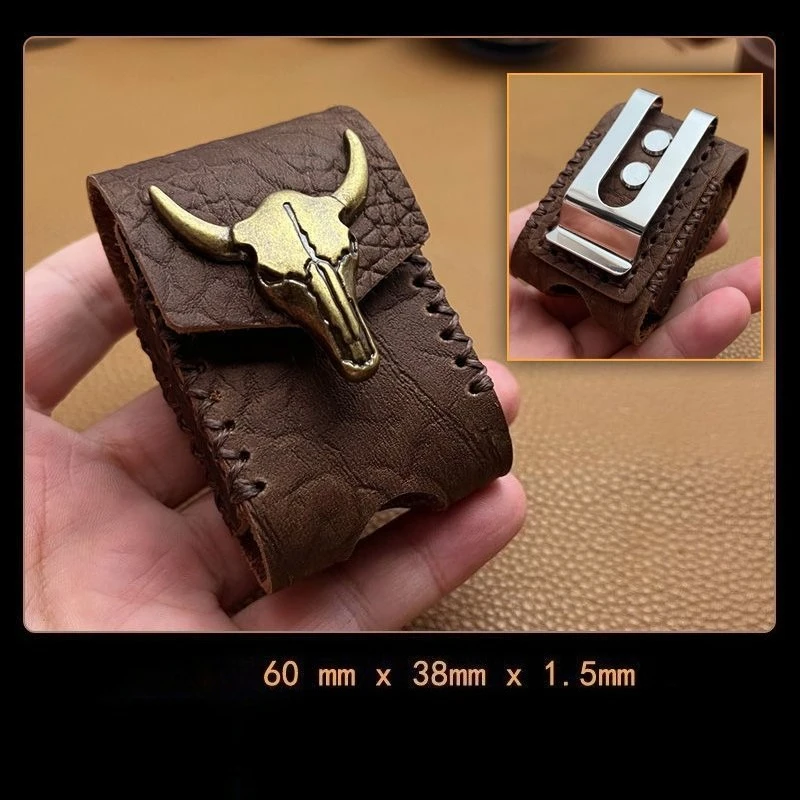 Vintage style leather storage bag Zoro lighter leather cowhide case with steel reinforced clip view 5