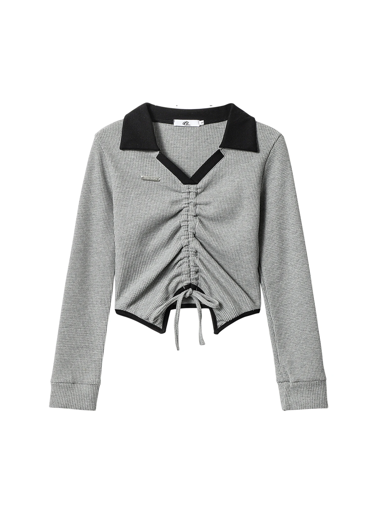 

Женская серая футболка с v-образным вырезом Y2k Gyaru Tee Top Винтаж 90-х Эстетические укороченные футболки на шнуровке с длинными рукавами Одежда 2000-х годов Осень 2025