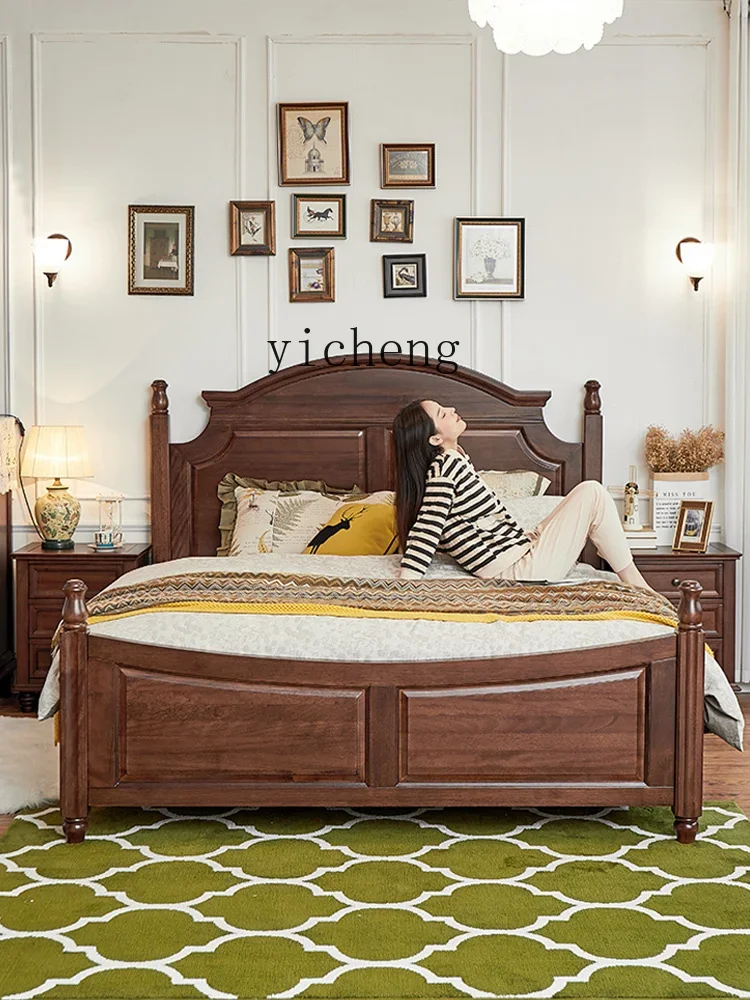 Simple American Country Walnut Pure White Full Solid Wood Bed 1.8 M Air Pressure High Box Storage Double Bed 1.5 M