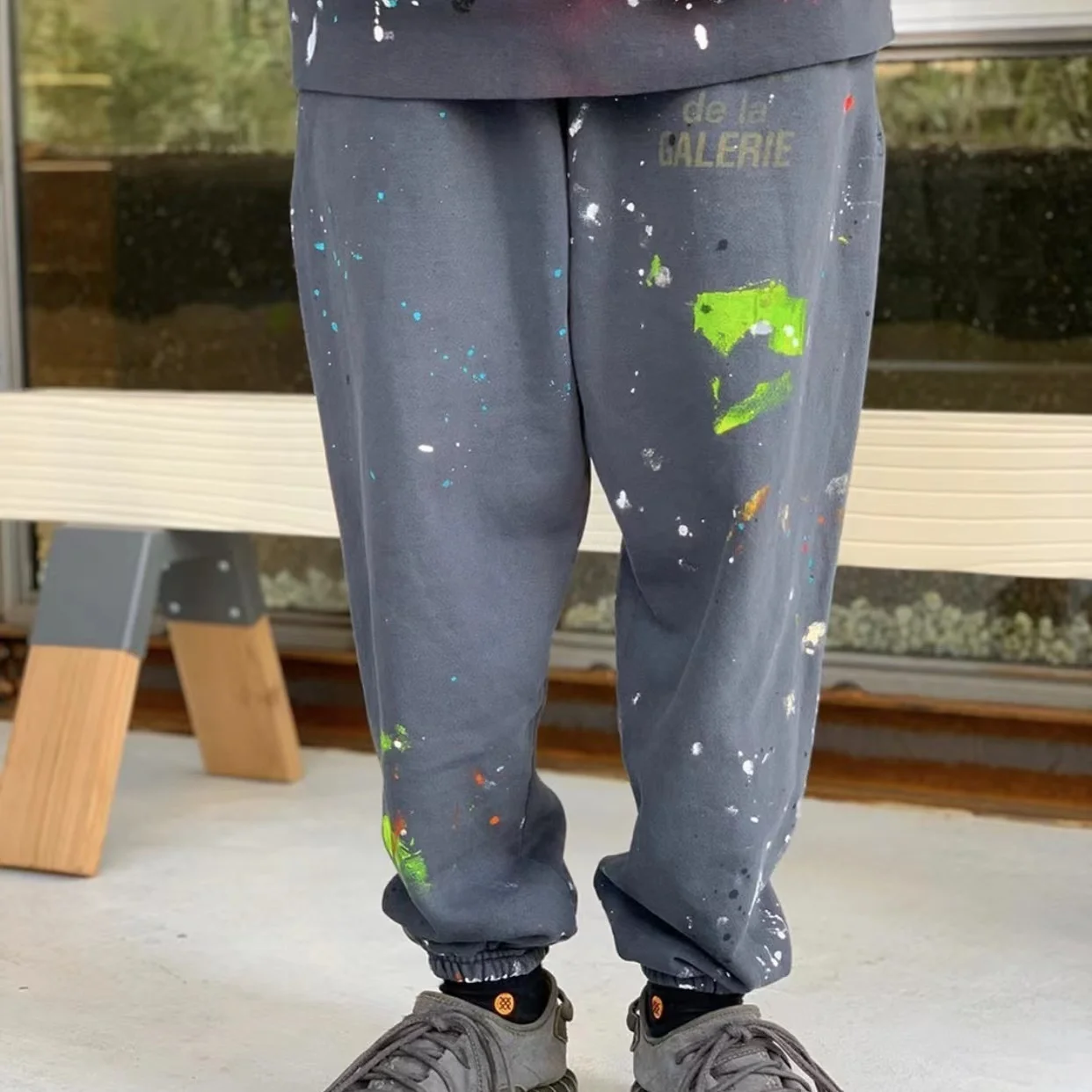 

Doodle Hand-Painted Distred American Hip Hop High Street Pure Cotton Cuffed Casual Long Pants Loose Fit Printed Belted