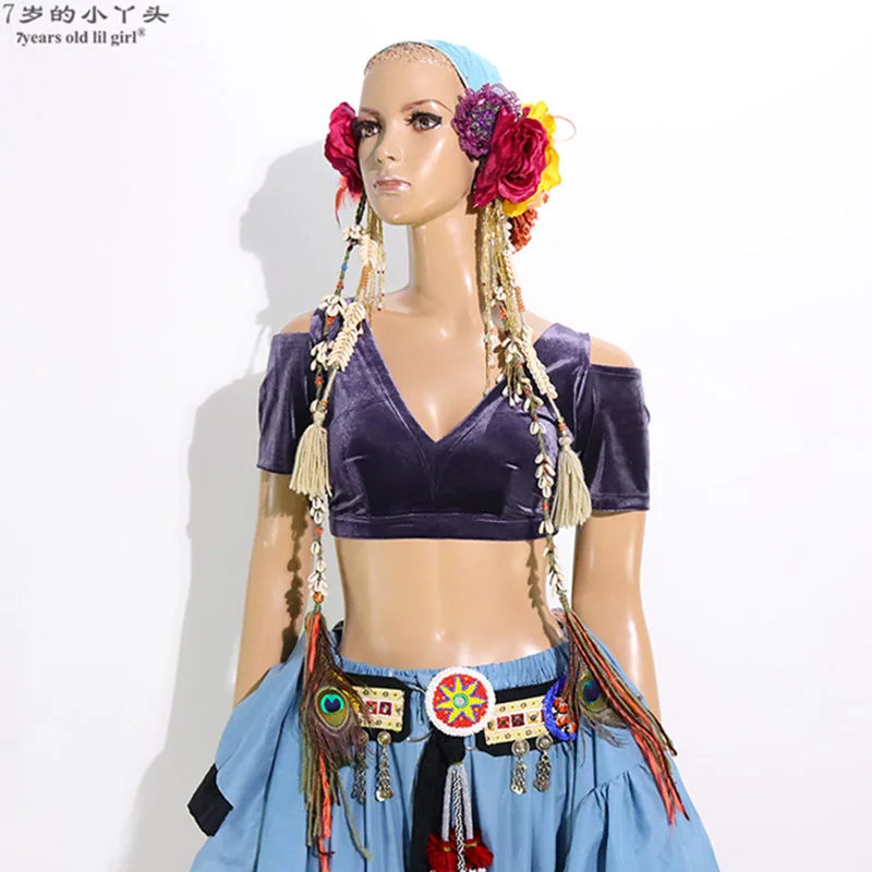 

Belly Dance Dance Velvet Fat Chance Tribal Choli Costume Short Drop Sleeve Top CJJ05