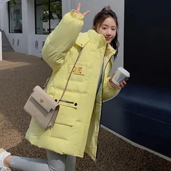 2024 New Solid Color Long Straight Winter Coat Casual Women Parkas Clothes Hooded Stylish Winter Puffer Jacket Female Outerwear