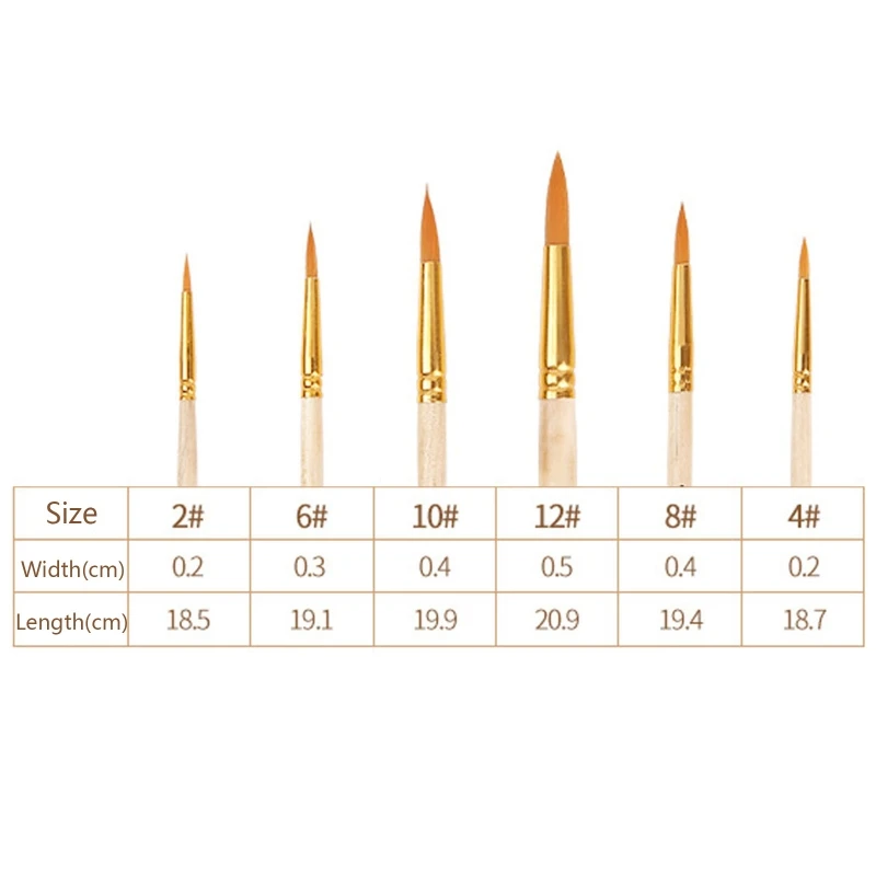 6 pc Professional Artist Paint Brush Nylon for Kids Beginners Amateurs Painter