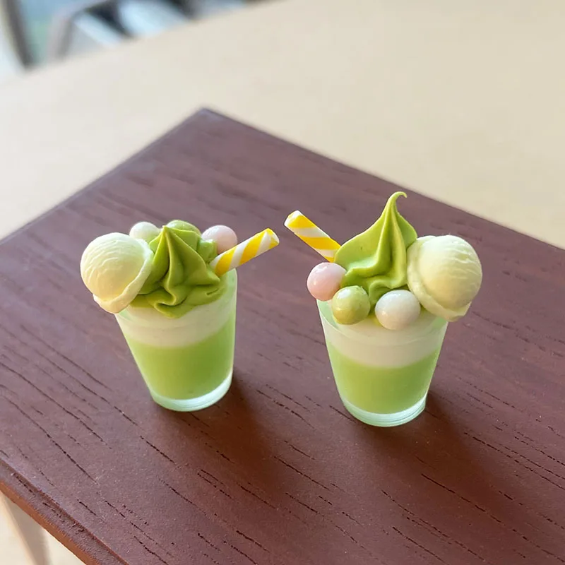 1/12 Dollhouse Miniature Mini Simulation Matcha Ice Cream Cup Model For Doll House Decoration Accessories Kids Pretend Play Toys