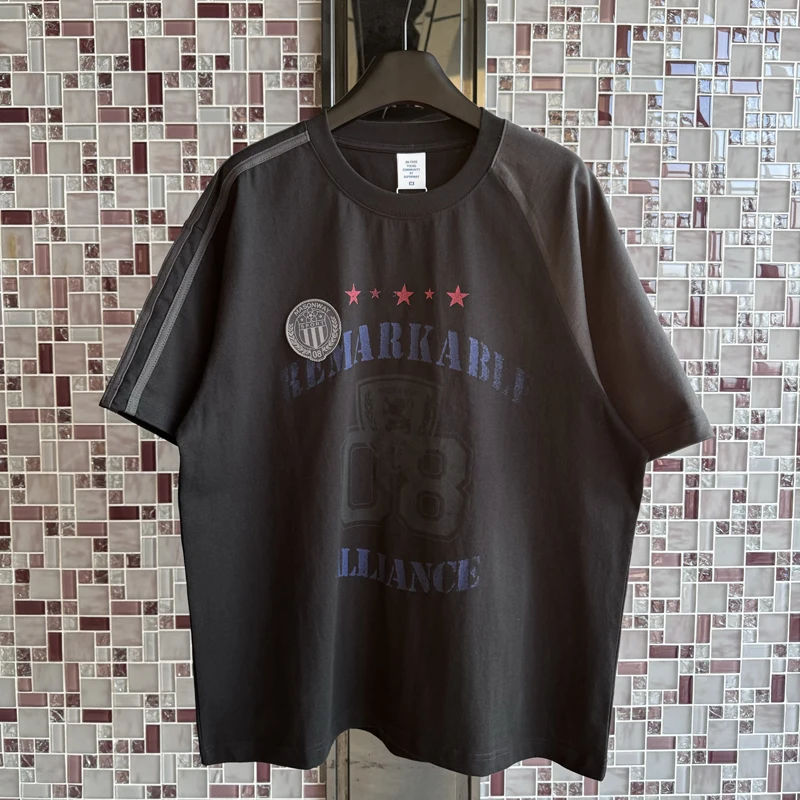 

Retro American High Street f Sve T-irt Letter Print Loose Fit Summer round Ne ort Sve for Men And Women