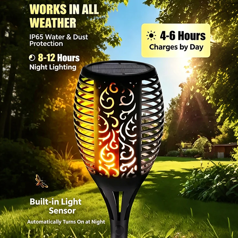 Outdoor LED Solar Garden Torch Waterproof Flickering Flames Path Lights for Courtyard Street Patio Christmas Decor Solar Lantern