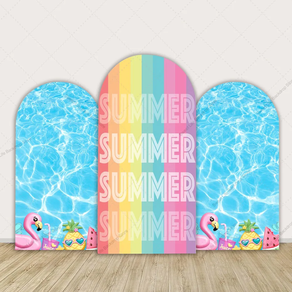 

Rainbow Stripe Arch Cover Backdrops Pool Party Birthday Baby Shower Arched Background Banner