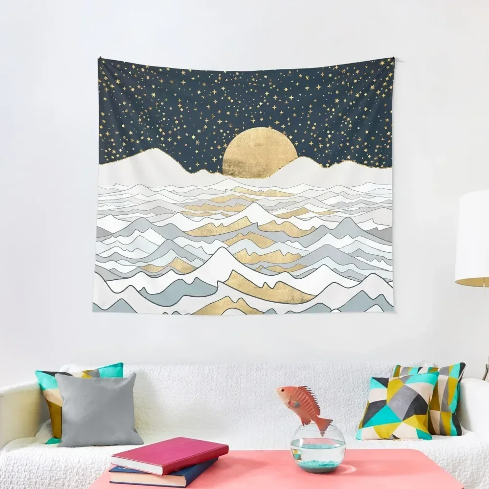 

Golden Ocean Tapestry Aesthetic Room Decor Korean Wall Decoration Japanese Room Decor Tapestry