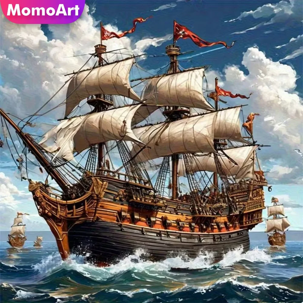 

Набор для алмазной вышивки Momoart: Пейзаж с кораблем, подходит для начинающих, алмазная мозаика, вышивка бисером, подарок ручной работы
