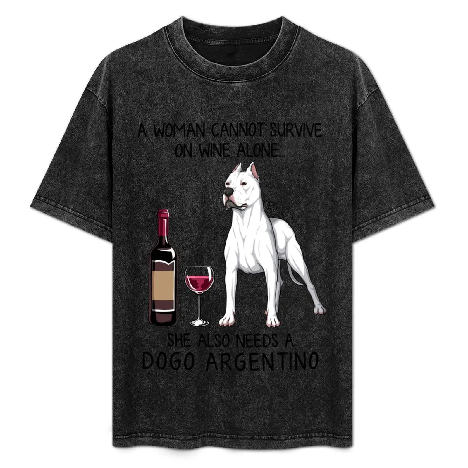 Camiseta con diseño de perro Dogo Argentino y vino, regalo divertido para mamá de perros, camiseta informal holgada de verano