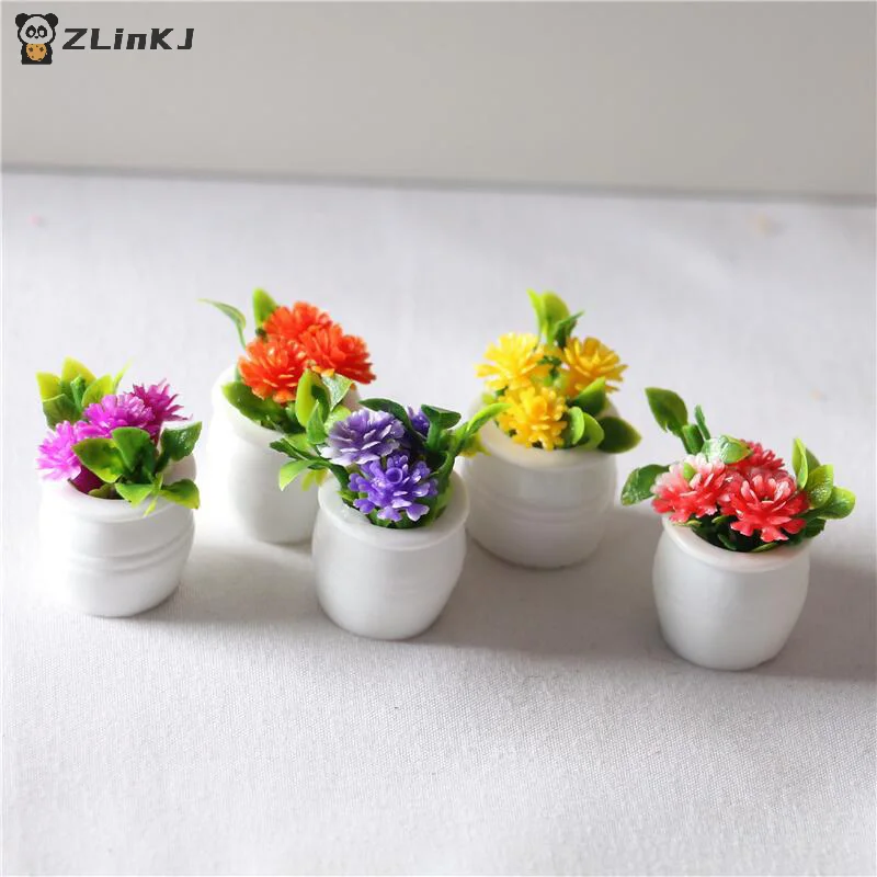 ▶ 3 Stück zufällige Puppenhauspflanzen, Miniatur-Bonsai-Pflanzen, Mini-Topfpflanzen, Blumenmodelle, kleine künstliche grüne dekorative Spielzeugpflanzen