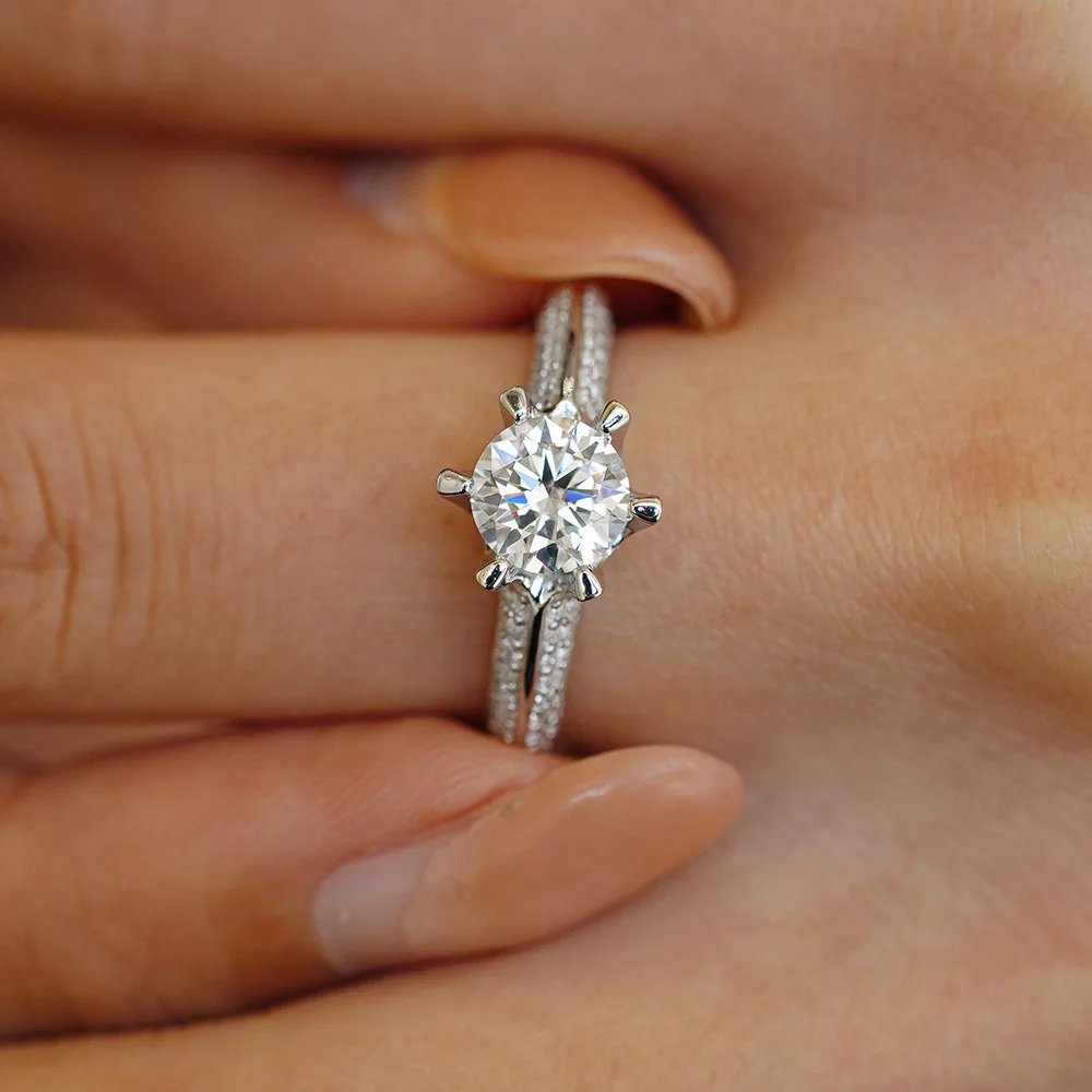 

S925 Silver Ring Half Wall Design Moissanite Engagement Ring Crown Style Unique Moissanite Proposal Wedding Ring