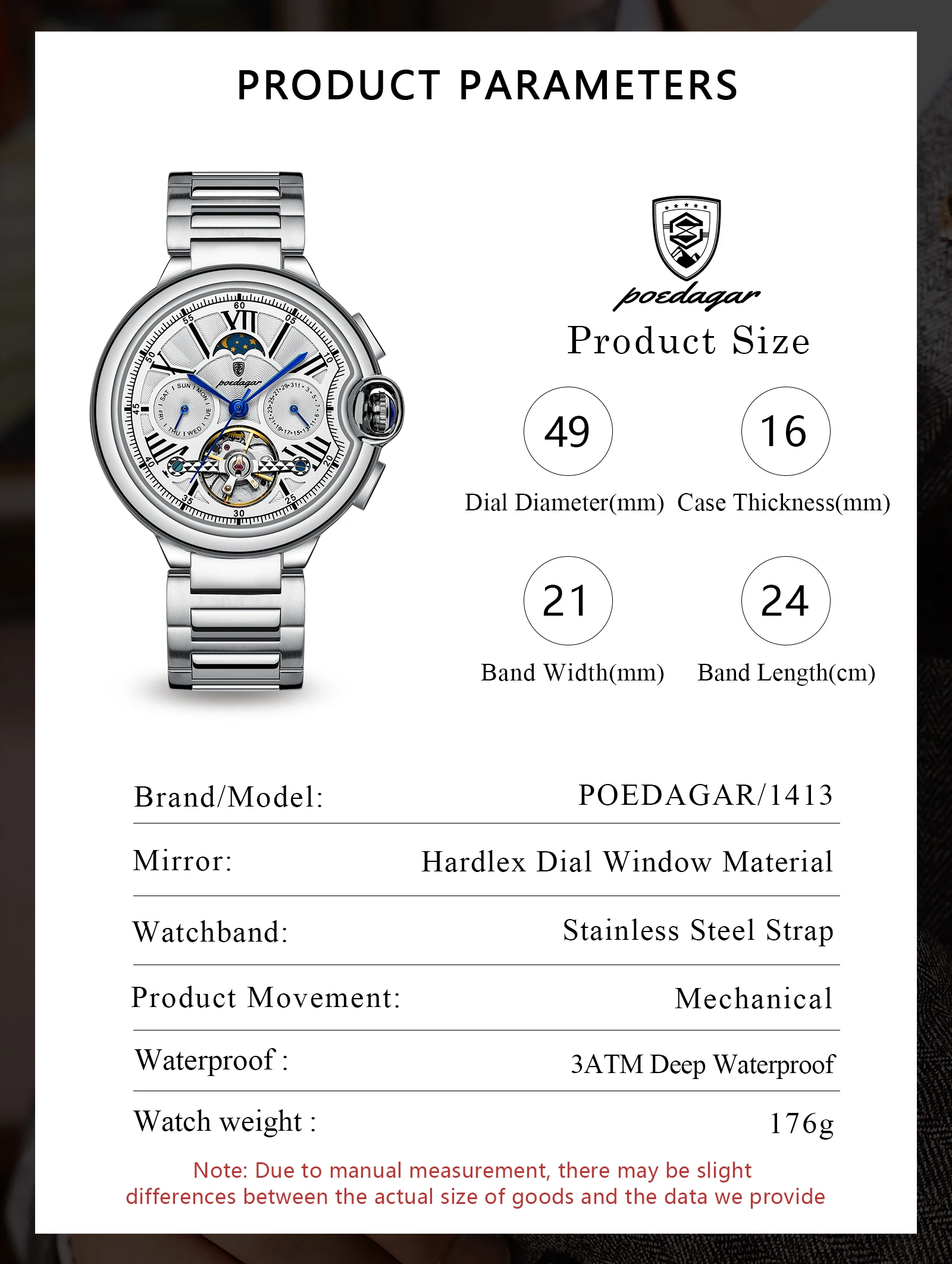 POEDAGAR Luxus Business Männliche Uhr Datum Woche Edelstahl Tourbillon Männer Uhr Wasserdichte Automatische Mechanische herren Uhren – Detail 9