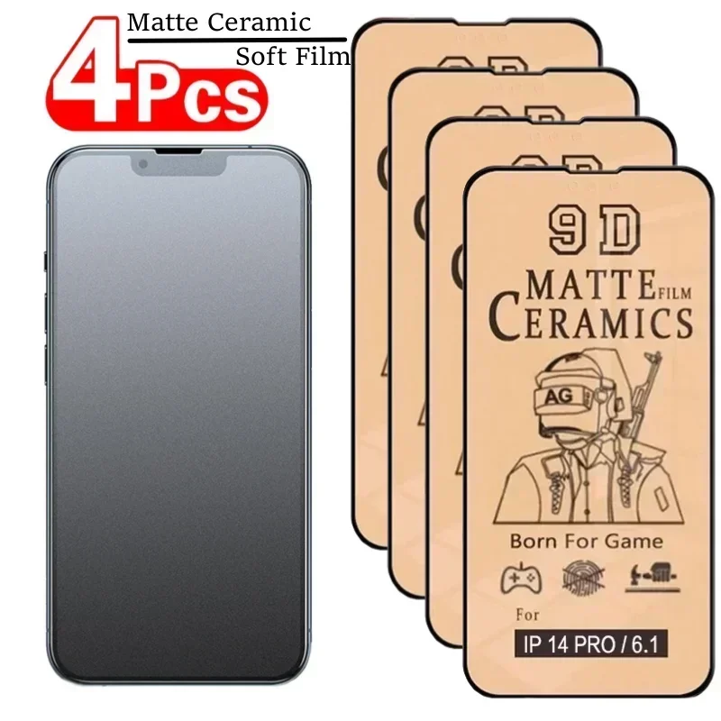 IPhone用ソフトマットセラミックフィルム,iPhone 16 pro max,13,12,11,x,xr,xs max,mini,7,8,6,14用スクリーンプロテクター15 plus、se、4pcs