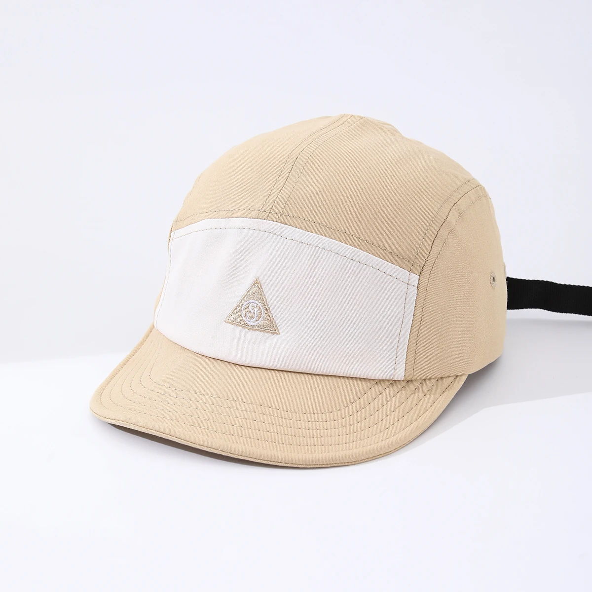 Relaxed and Fashionable Patchwork Triangle Logo Embroidered Letter Soft-Brimmed Baseball Cap with Flat Brim and Shapeable Design