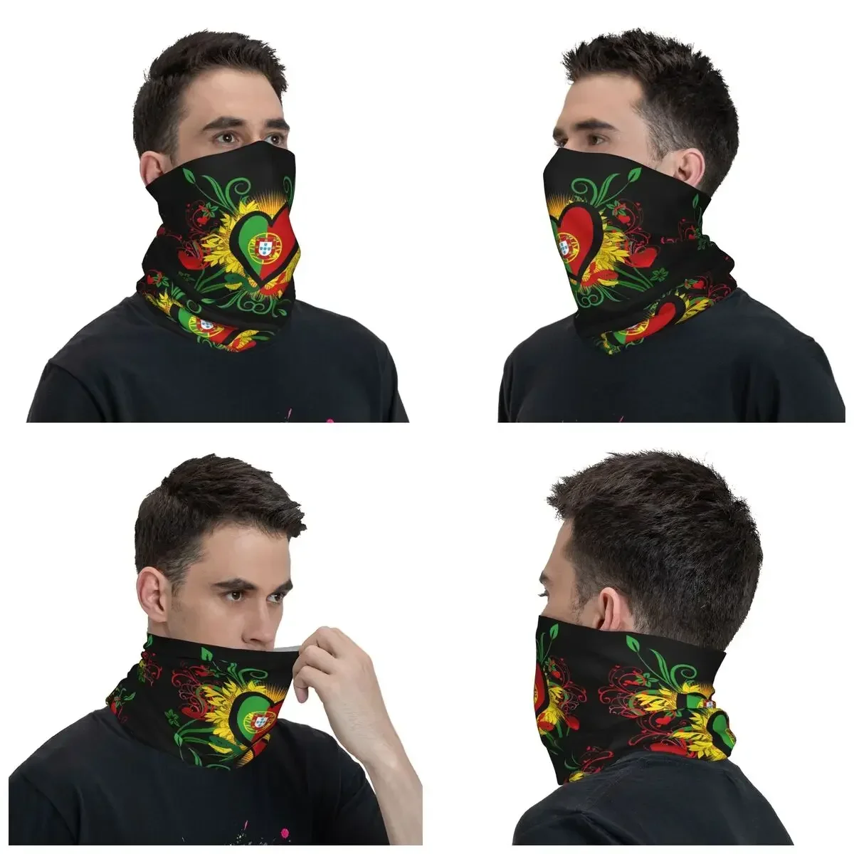 Portugal Flag Heart Gifts Bandana Neck Warmer Women Men Winter Ski Hiking Scarf Gaiter Portuguese Face Cover