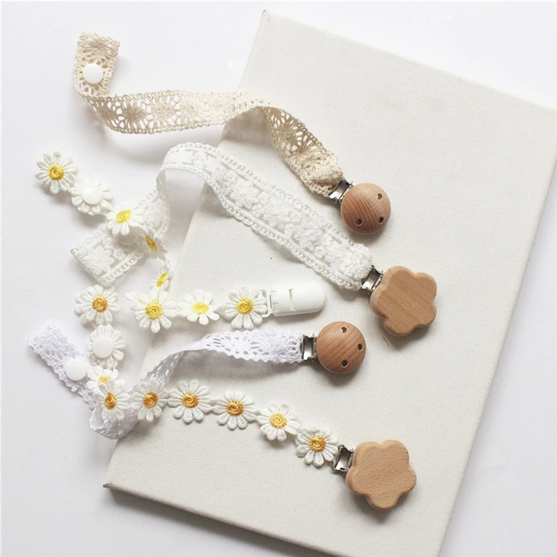 Baby Pacifier Clip Small Daisy Lace Newborn Kids Infant Toddler Nipple Soother for Home Indoor Outdoor Anti Lost Holder