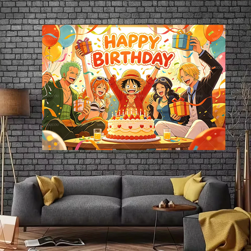 Luffy One Piece Backdrop Custom Anime Theme Pirate Ship Zoro Poster Children Boy 5th Birthday Party Decoration Photography Props