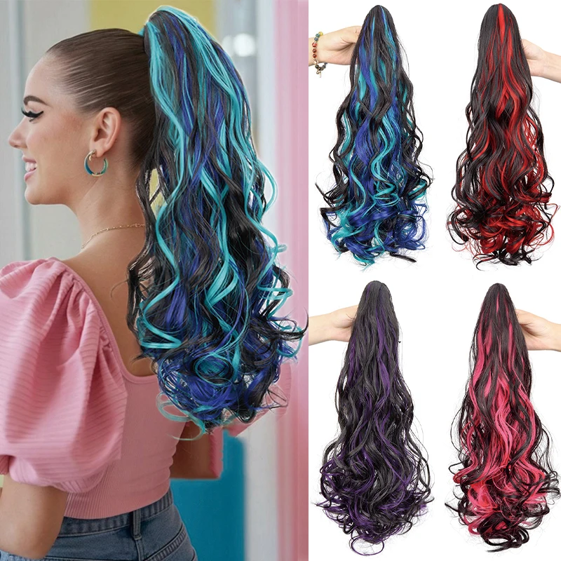 

18-дюймовый синтетический длинный волнистый вьющийся хвостик для наращивания волос, разноцветный зажим для когтей в шиньоне для женщин на каждый день