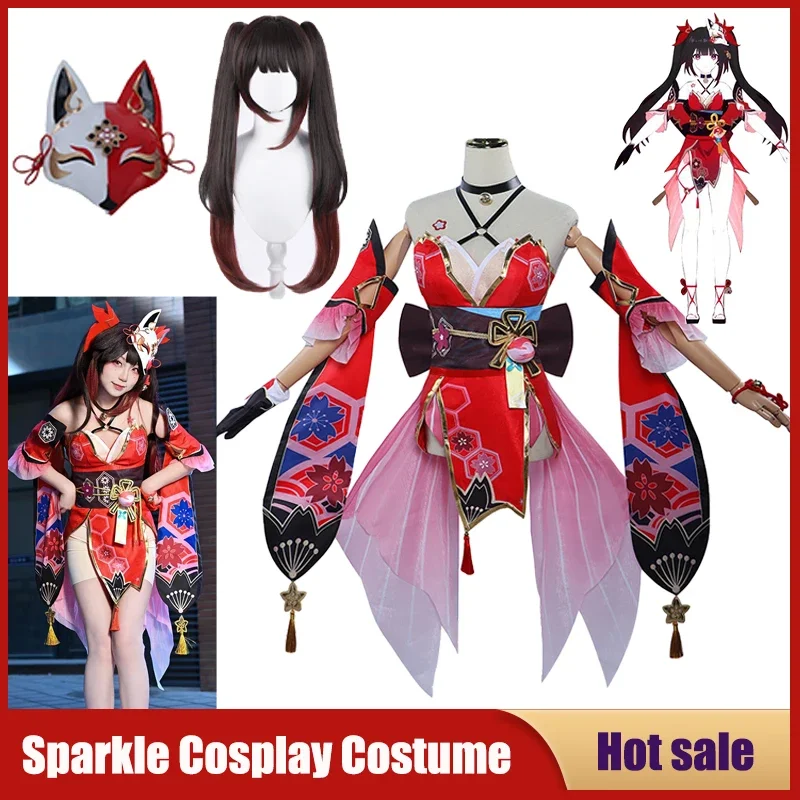 RT01 Sparkle Cosplay Costume Anime Honkai Star Rail Hanabi Sparkle Mask Wig Full Set Game Character Party Carnival Dress For*Jk2