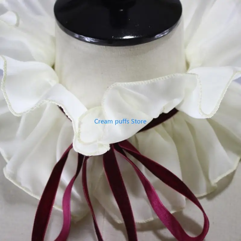 50le Mulheres Renascença Ruffle Collar Neck Ruff Cosplay Vintage Cheker Shawl