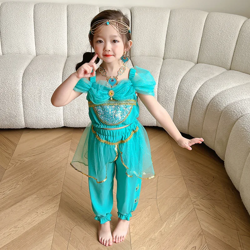 Set da principessa Jasmine per ragazze, costume da gioco di ruolo per cartoni animati, per bambini, principessa araba, pagenta, fotografia, abiti di lusso