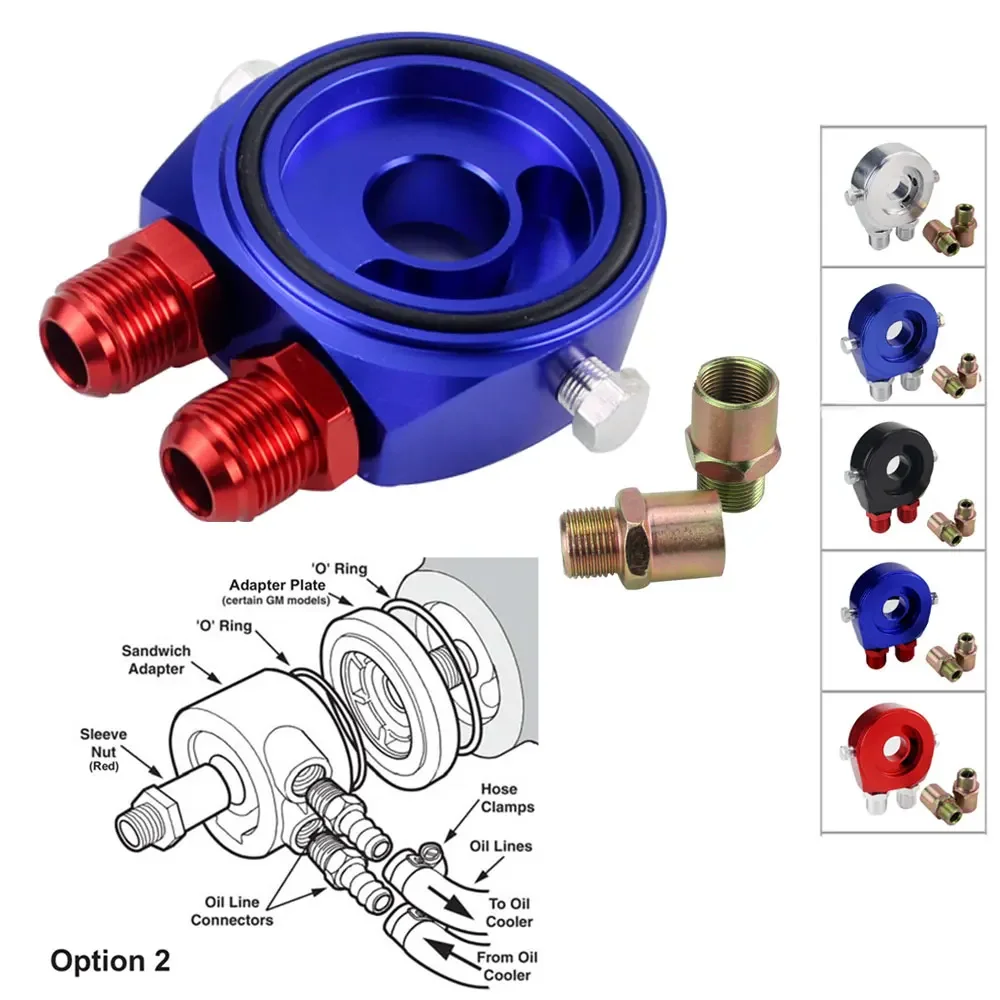 

Car Universal Oil Sandwich Plate Aluminum AN10 Sandwich Oil Adapter Filter Cooler Plate Kit With 3/4-16 UNF M20 x 1.5 Fitting