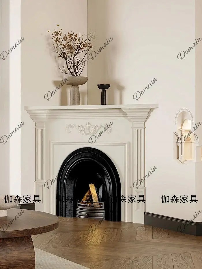 French carved light luxury corner fireplace decorative cabinet retro curved arched triangle design solid wood corner fireplace