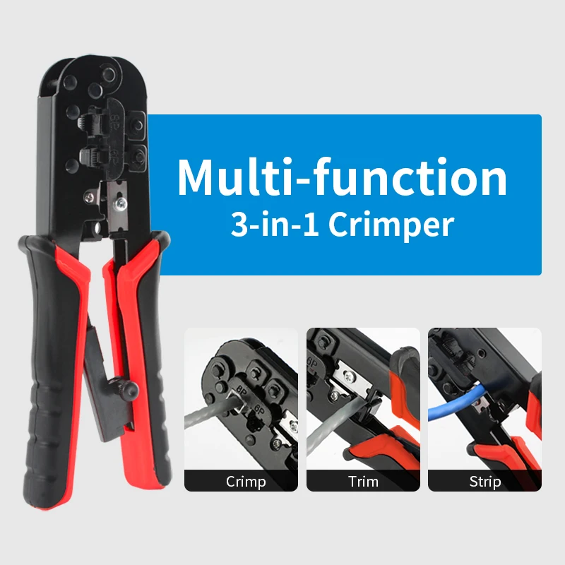 RJ45 Crimper RJ11 RJ45 Crimping Tool Ethernet Network LAN Cable Crimper Cutter Stripper Plier for 6P 8P RJ11 RJ12 RJ45 Connector