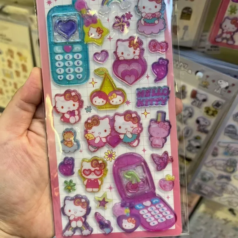 Sanrio 3D Puffy Stickers Set, Cute Cinnamoroll Kuromi My Melody Cartoon Crystal Epoxy Phone Laptop Scrapbook DIY Deco Stickers view 3