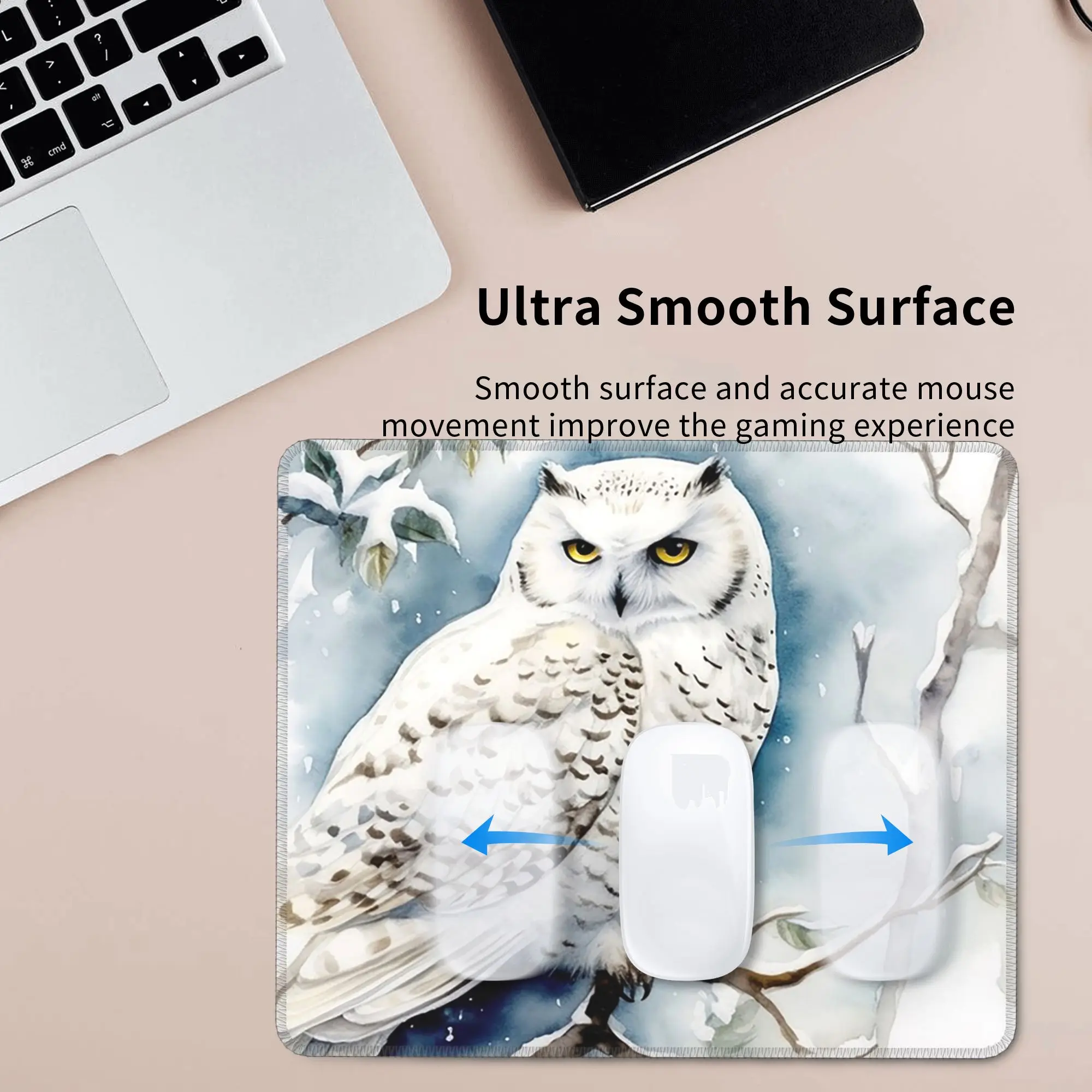White Owl On Snow Covered Branches Mouse Pad Computer Keyboard Mouse Mat Gamer PC Laptop Desk Mat Office Accessories Table Mats