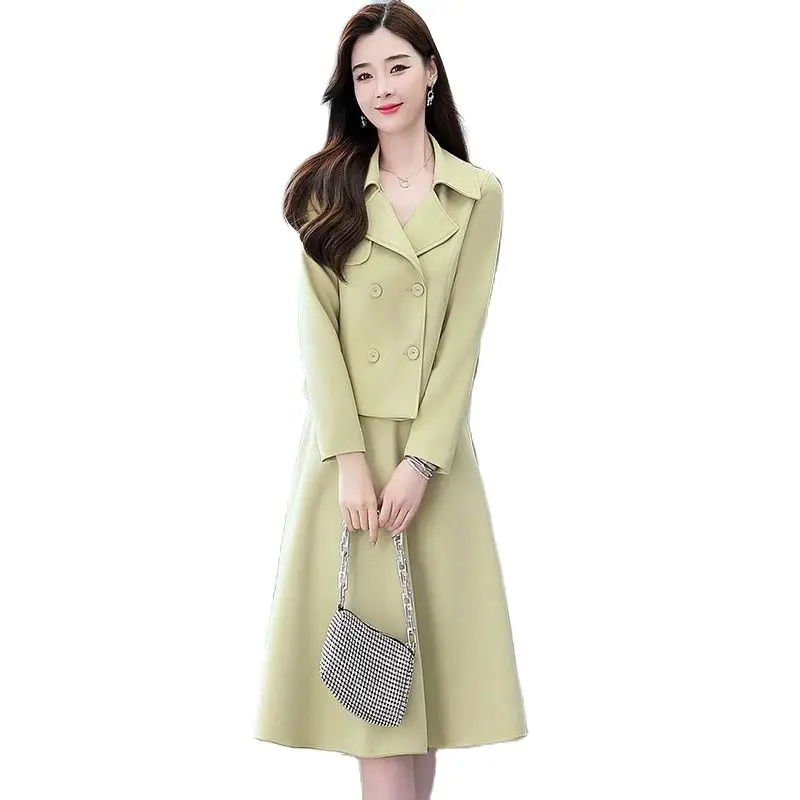 

A-line Midi Skirts Woman Outfits Office Lady Formal Classic Suits Korean Elegant 2 Piece Sets Long Sleeve Casual Short Blazers