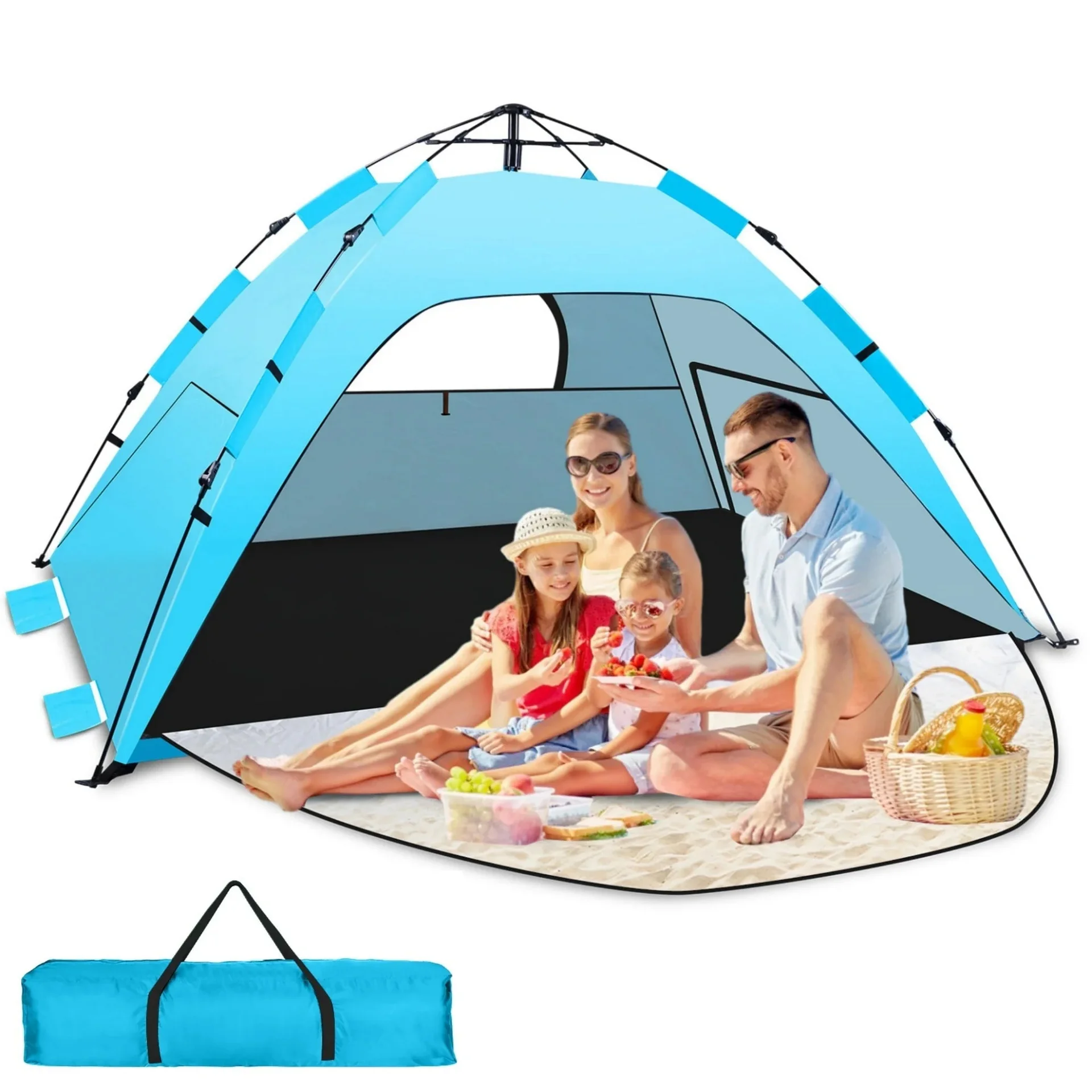 

Beach Tent Sun Shelter Outdoor Sunshade Tent Fully Automatic 2-second Quick Account Opening Swith Carrying Bag and 6 Ground Pegs