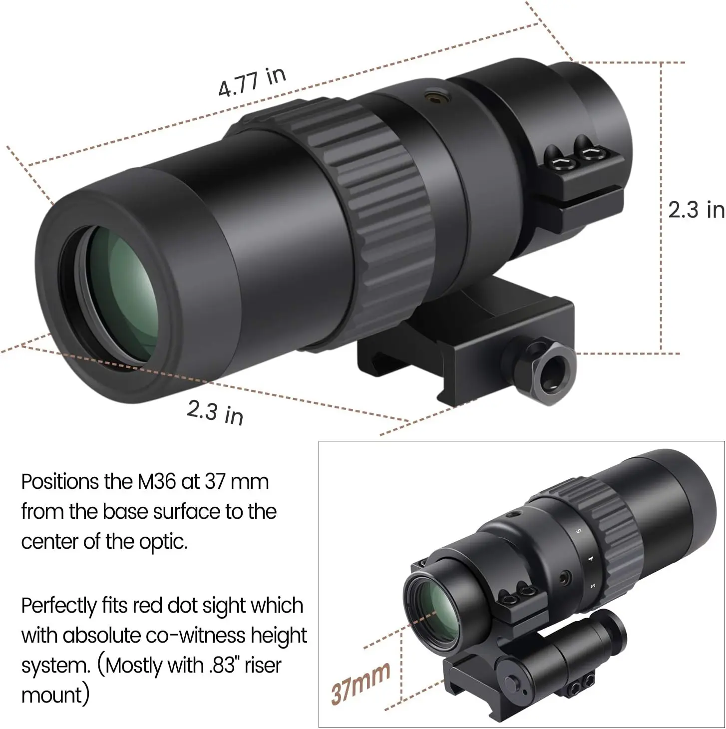 Imagem -04 - Feyachi Red Dot Visão Óptica Magnifier Virar para Montagem Lateral M36 1.5x 5x