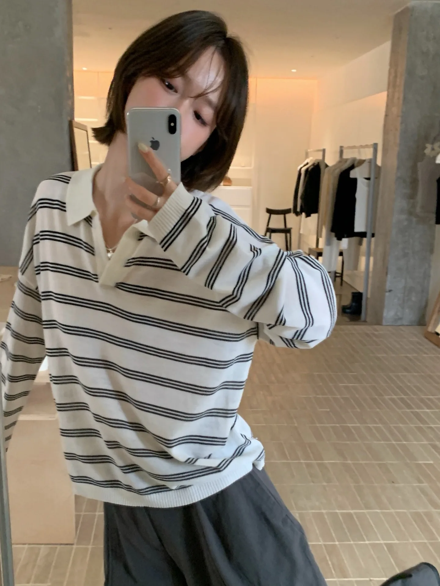 

Early Autumn Loose Lazy Striped Knitwear Women's Chic Faion Versatile Slimming Overhead Sweater Trendy Comfortable ex