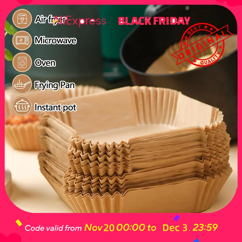 50 revestimientos de papel para freidora de aire, hojas de pergamino desechables de 9 pulgadas para cocinar pollo, patatas fritas sin desorden