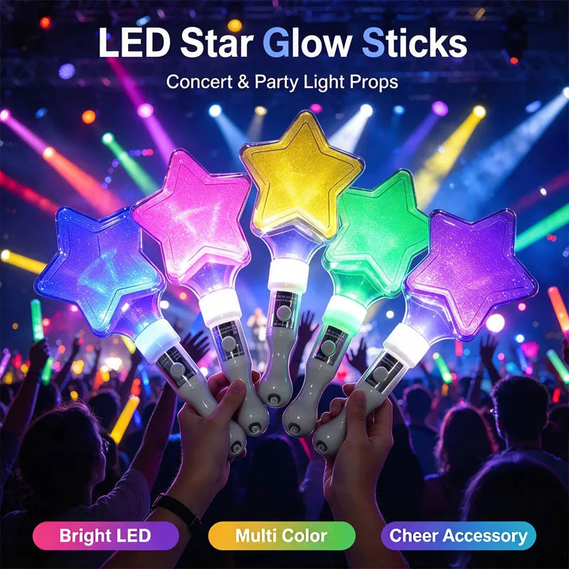 Colors Change LED Glow Heart Star Shape Luminous Concert Cheering Tube Wedding Party Light Stick Decor Supplies Favor Gift Event