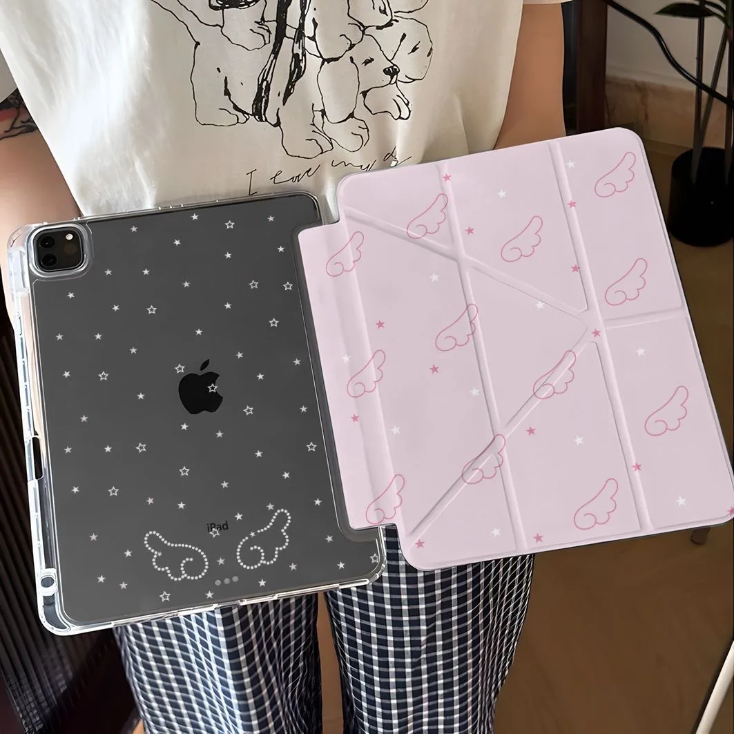 Ins Korean Pink Winged Stars Y2K Tablet Case For iPad Pro 13in 11th M5 M4 12.9in A16 7/8/9/10th Air4/5/6/7 11in M2 M3 Mini Cover