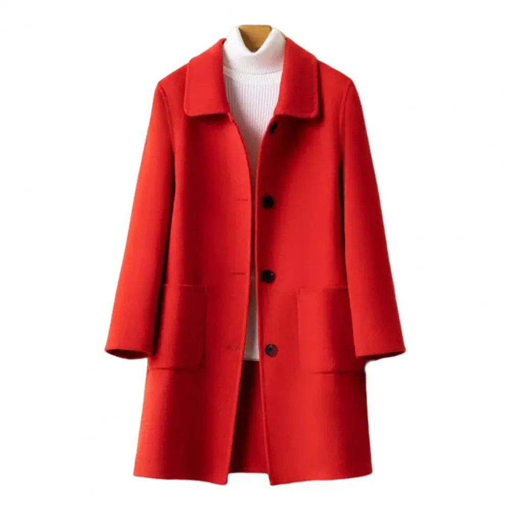 

Single-breasted Coat Stylish Women's Woolen Coat with Dual Pockets Lapel Loose Fit Thermal Jacket for Commuting Dating