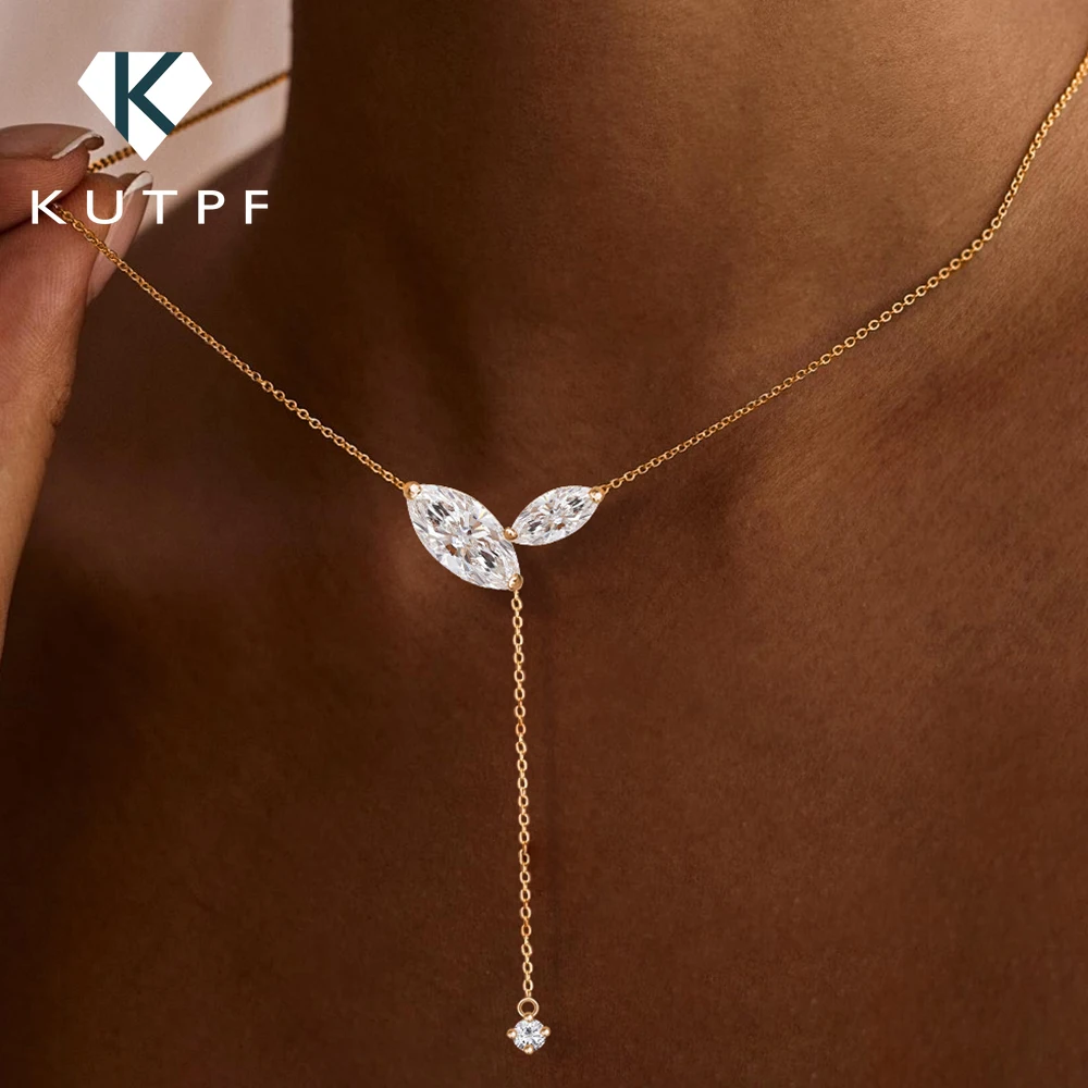 Certified Marquise Cut Moissanite Lariat Pendant Necklace S925 Silver 4cttw Lab Diamond Y-Style Long Tassel Neck Chain for Women