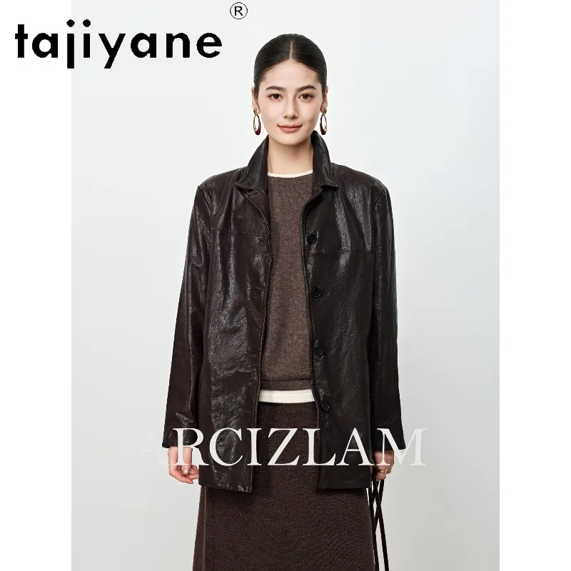 TAJIYANE Genuine Leather Jacket Woman Trench Coat Vegetable Tanned Sheepskin Leather Outerwear Mid Length Jackets for Woman 자켓