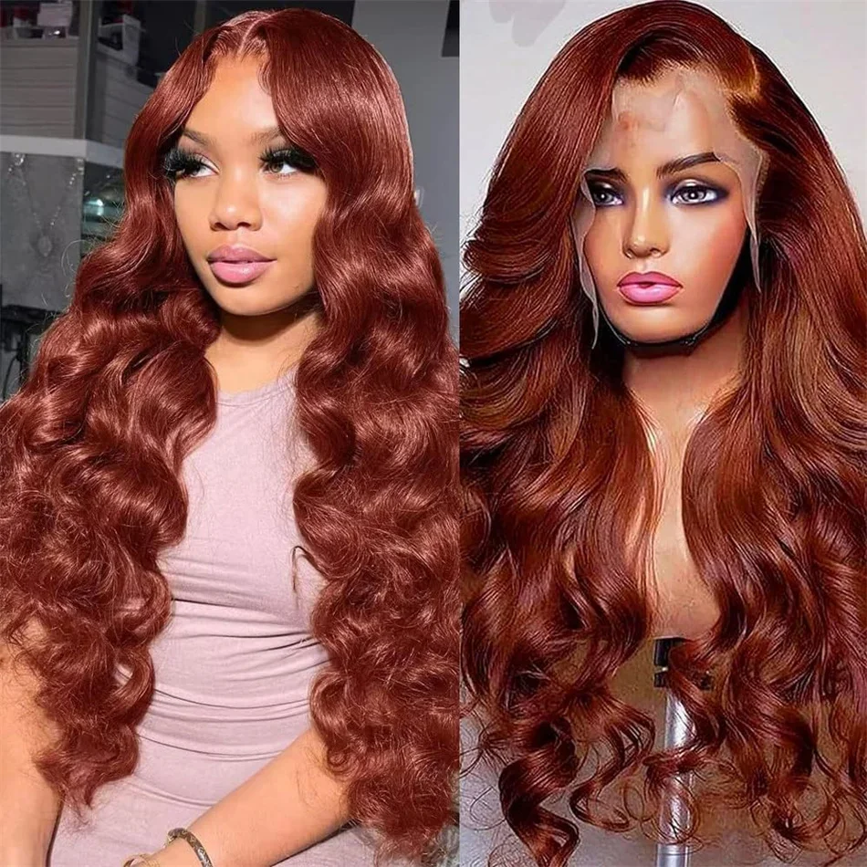 

250 Density Reddish Brown Body Wave 13x6 HD Lace Front Human Hair Wig Water Wave 13x4 HD Lace Frontal Wigs For Women 30 32 Inch