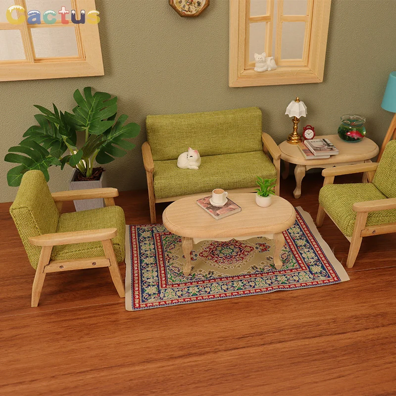 

Dollhouse Wooden Fabric Double Single Sofa Miniature Furnitures Doll Decors Toys