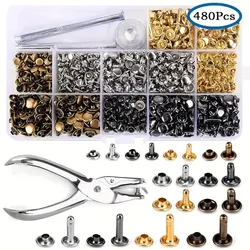 Metal Double Cap Rivets Studs Round Rivet for DIY Leather Craft Bag Belt Clothing Garment Shoes Pet Collar Fixing Tools