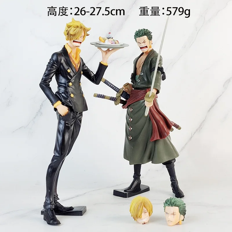 Anime One Piece Grandista Roronoa Zoro Figure 2 Headed Eagle Interchangeable Head Model Sword Showdown Sanji Dessert Toy Doll