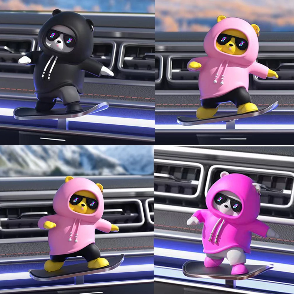 Cute Bear Skate Slide Auto Ornamentos com Trilho, Decoração Interior do carro, Acessórios de Decoração Universal, Modelo 3 Y