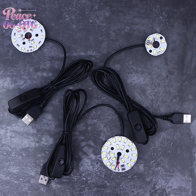 New 1Pc USB Plug DC5V LED Light Source SMD 5730/2835 LED Light Beads Ring Chip With Black 1.5M Swtich Cable 3/5/10W White Light