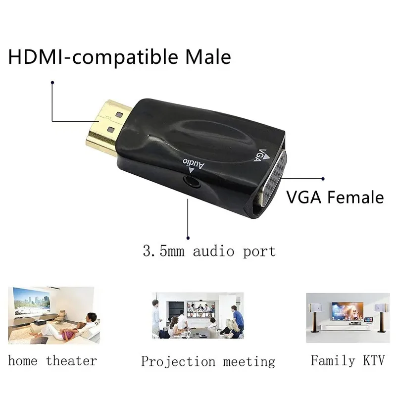 HDMI-compatible to VGA Cable Converter 1080 Male To Famale Converter 3.5 mm Jack Audio For PC Laptop TV Box Computer Display