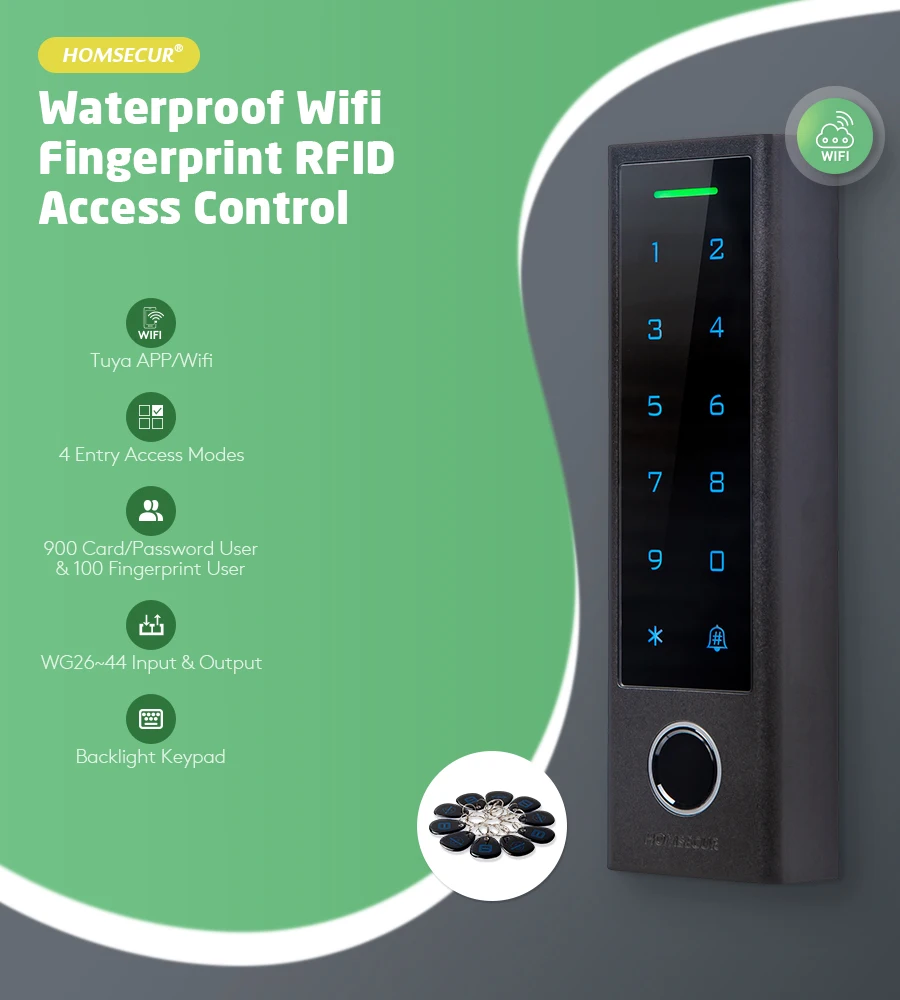 CF3-WIFI-EM Tuya WiFi Smart Access Control Keypad IP66 Waterproof RFID Card Password Door Opener System with 10pcs Keyfobs