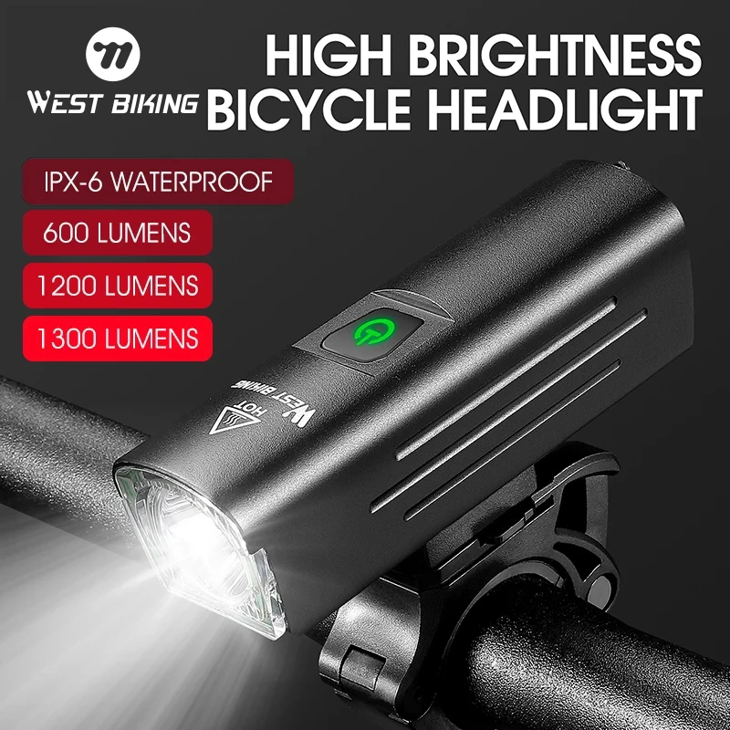 

WEST BIKING Bike Light 1300LM USB Rechargeable Rainproof LED 4500mAh MTB Road Bicycle Front Lamp Bright Flashlight Front Lights